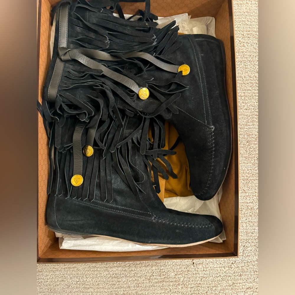 Gucci fall Devendra Black Suede Fringe Boots